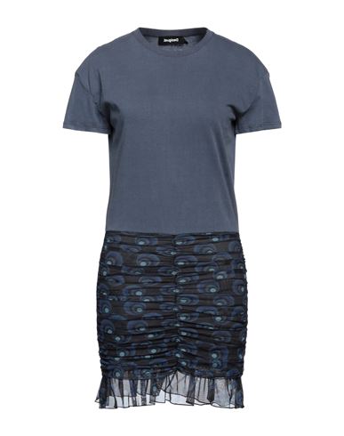 Desigual Woman Mini Dress Slate Blue Size L Cotton, Polyester, Elastane