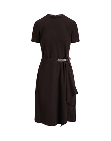 Polo Ralph Lauren Buckle-detail Tweed Dress Woman Midi Dress Dark Brown Size 2 Wool, Polyamide, Bovi