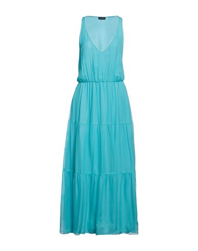 Emporio Armani Woman Long Dress Sky Blue Size 8 Silk