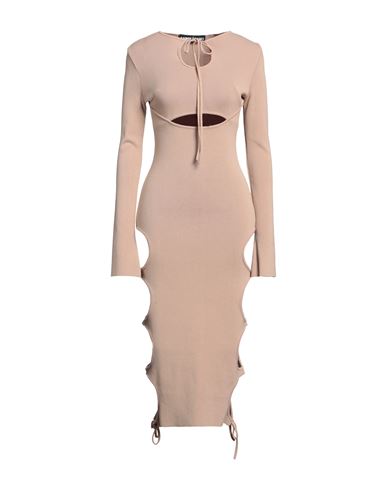 Andreädamo Andreādamo Woman Midi Dress Beige Size M Viscose, Polyester, Polyamide, Elastane
