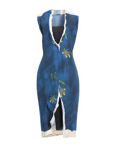 Prada Woman Midi Dress Blue Size 8 Paper Yarn, Viscose, Cupro, Silk