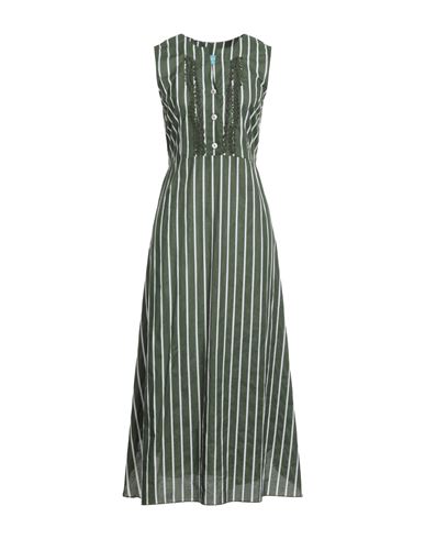 Iconique Woman Long Dress Military Green Size S Cotton