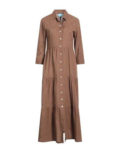 Iconique Woman Midi Dress Brown Size Xl Cotton, Linen
