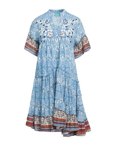 Iconique Woman Short Dress Pastel Blue Size L Cotton