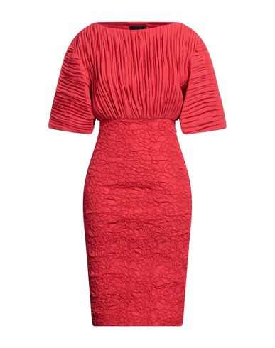 Cavalli Class Woman Midi Dress Red Size 4 Polyester, Viscose, Elastane, Acetate, Silk In Multi