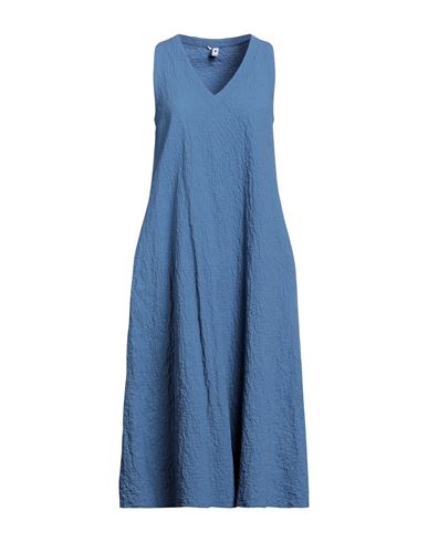 European Culture Woman Midi Dress Slate Blue Size L Cotton, Rubber