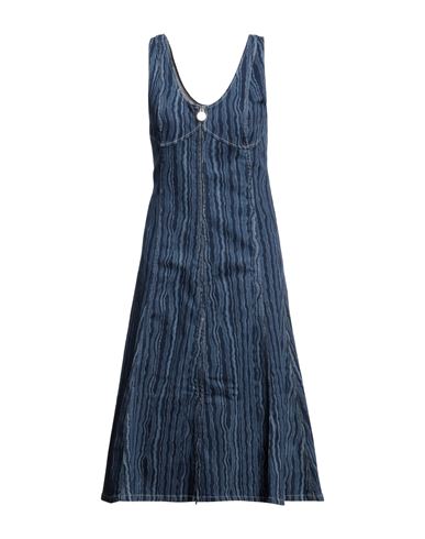 Shop Marni Woman Midi Dress Blue Size 8 Cotton, Elastane, Calfskin