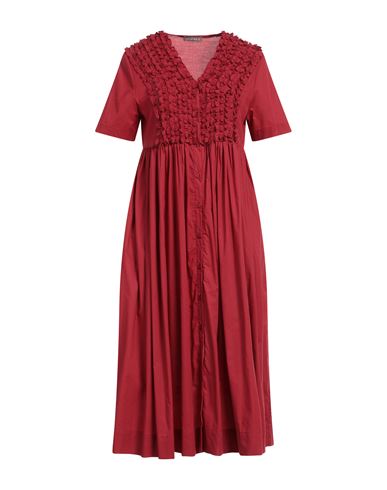 Caterina D. Woman Midi Dress Brick Red Size L Cotton