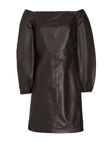8 By Yoox Leather Puff-sleeve Mini Dress Woman Mini Dress Cocoa Size 12 Lambskin In Brown