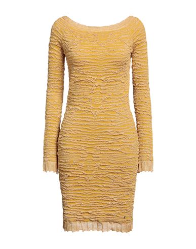 Just Cavalli Woman Mini Dress Mustard Size S Acetate, Polyamide, Polyester, Elastane In Yellow