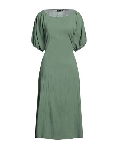 Shop Pieces Woman Midi Dress Military Green Size L Cotton