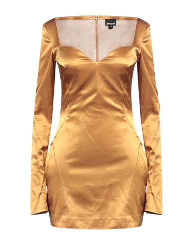 Just Cavalli Woman Mini Dress Ocher Size 4 Cotton, Viscose, Elastane, Polyester In Yellow