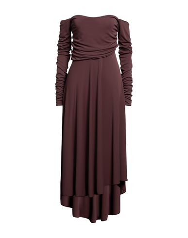 Erika Cavallini Woman Midi Dress Cocoa Size 8 Acetate, Polyamide, Elastane In Brown