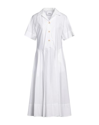 Shop Erika Cavallini Woman Midi Dress White Size 8 Cotton, Elastane