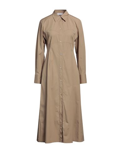 Aglini Woman Midi Dress Khaki Size 4 Cotton, Elastane In Brown