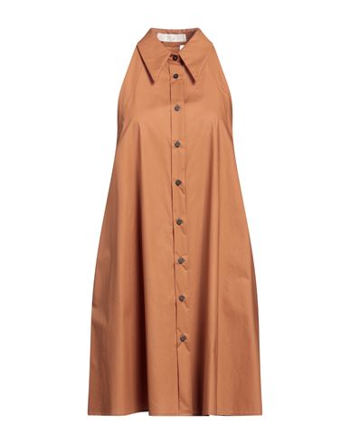 Tela Woman Midi Dress Camel Size 6 Cotton In Beige