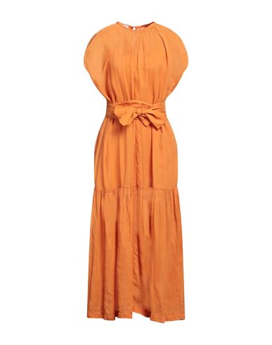 Nude Short-sleeve Linen Midi Dress In Orange