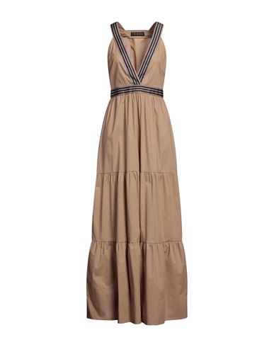 Icona By Kaos Woman Maxi Dress Camel Size 8 Cotton In Beige