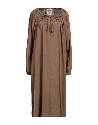 Semicouture Woman Midi Dress Khaki Size 10 Linen In Beige