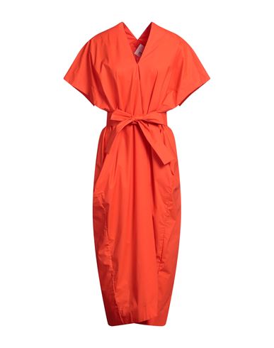 Erika Cavallini Woman Midi Dress Orange Size 10 Cotton, Elastane