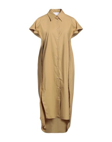 Shop Erika Cavallini Woman Midi Dress Camel Size 12 Cotton, Elastane In Beige
