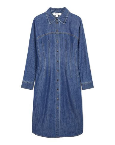 Cos Woman Midi Dress Blue Size 14 Organic Cotton, Tencel Lyocell