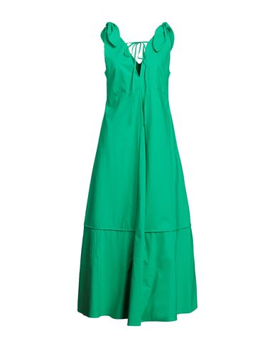 Erika Cavallini Woman Maxi Dress Green Size 8 Cotton, Elastane