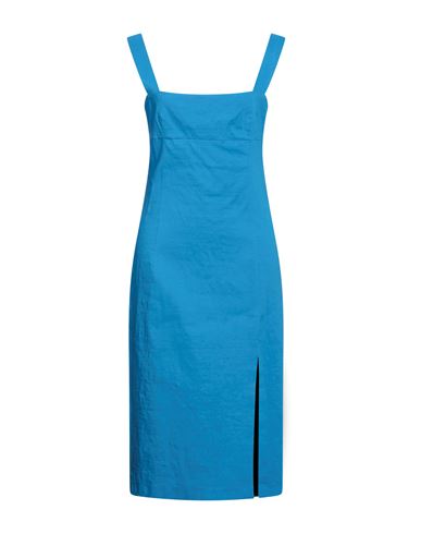 Pinko Woman Midi Dress Azure Size 8 Linen, Viscose, Elastane In Blue