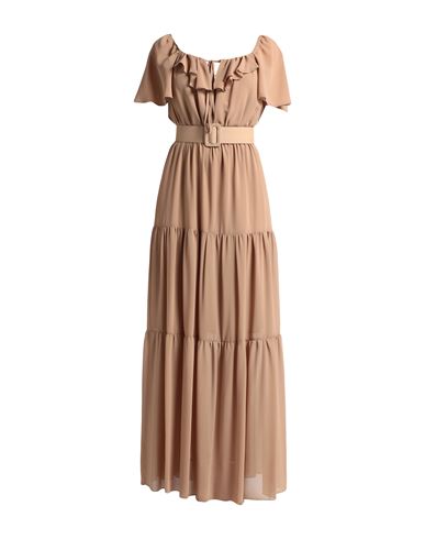 Shop Corte Dei Gonzaga Woman Maxi Dress Camel Size 10 Polyester In Beige