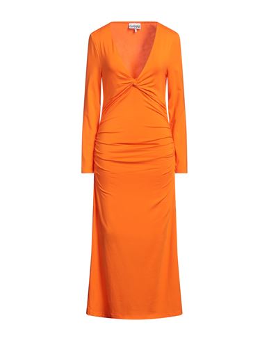 Ganni Woman Midi Dress Orange Size 4 Lyocell, Elastane