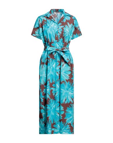 Liviana Conti Woman Midi Dress Azure Size 12 Cotton, Elastane In Blue