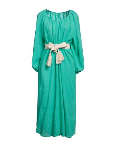 120% Lino Woman Midi Dress Emerald Green Size 8 Linen