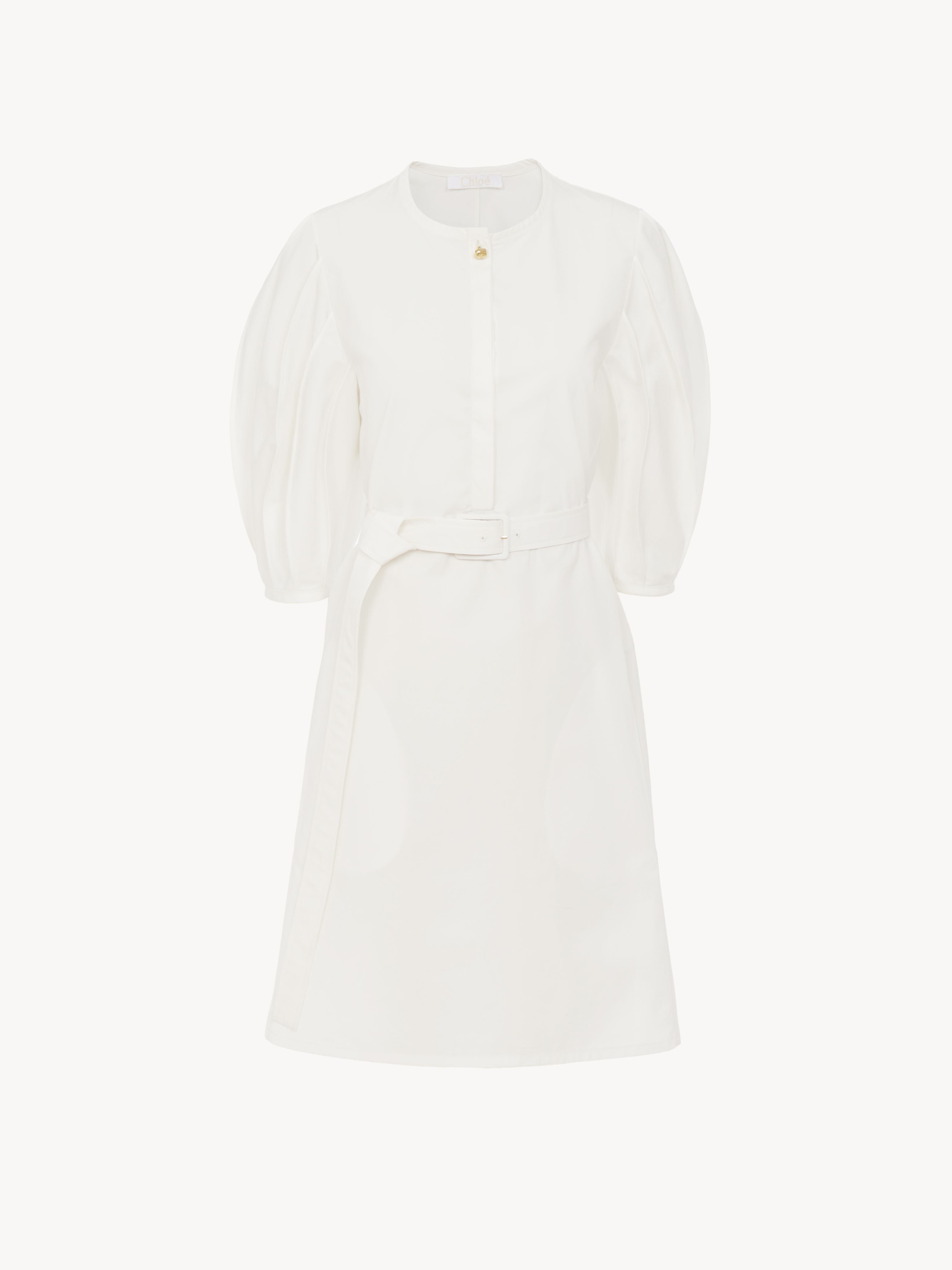 Chloé Robe Chemise Courte Manches « Lanterne » Femme Brun Taille 42 100% Coton, Pinctada Maxima, Farmed, C In Brown
