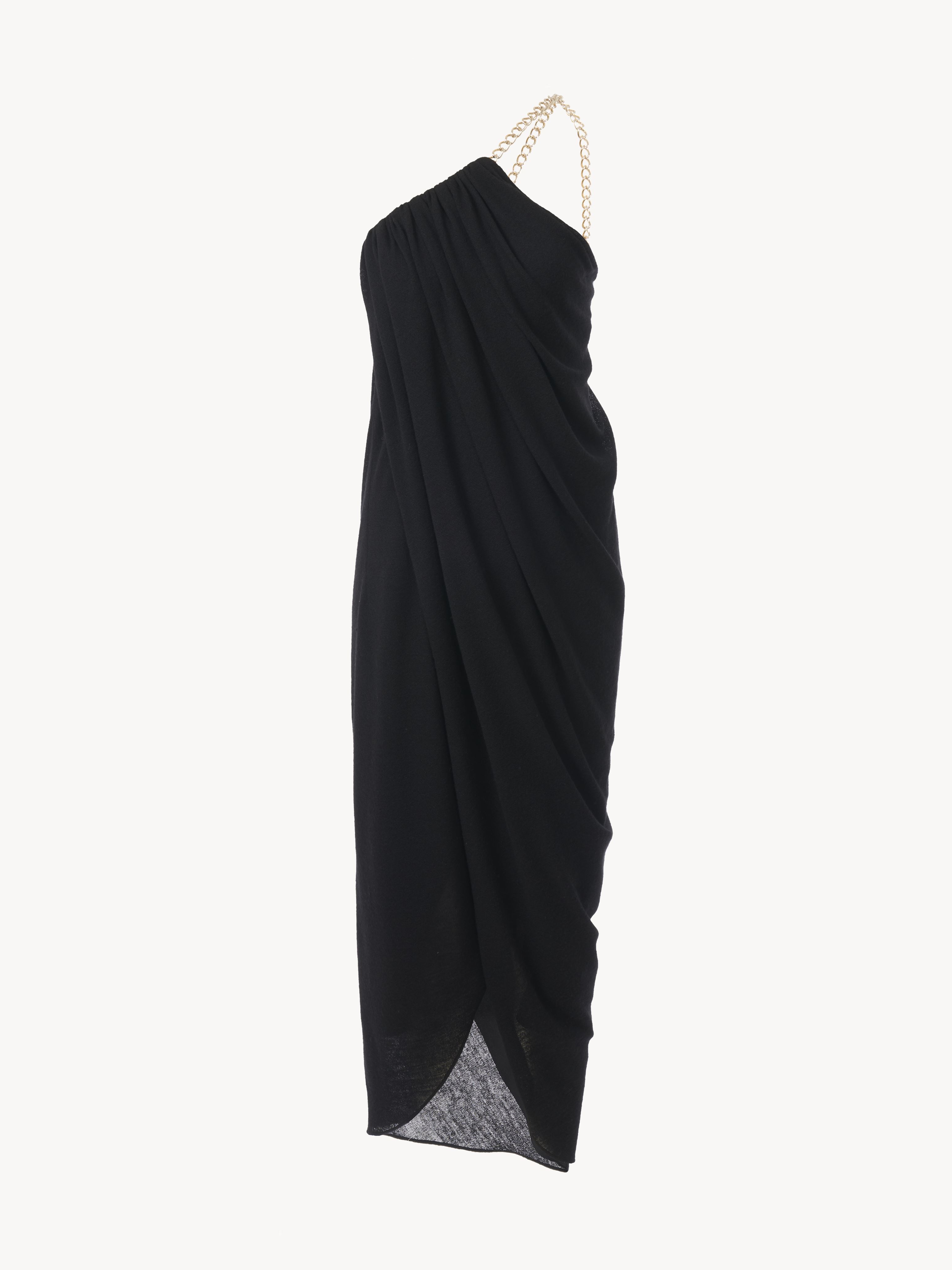 Shop Chloé Robe Midi Asymétrique Drapée Femme Noir Taille 36 100% Laine Vierge