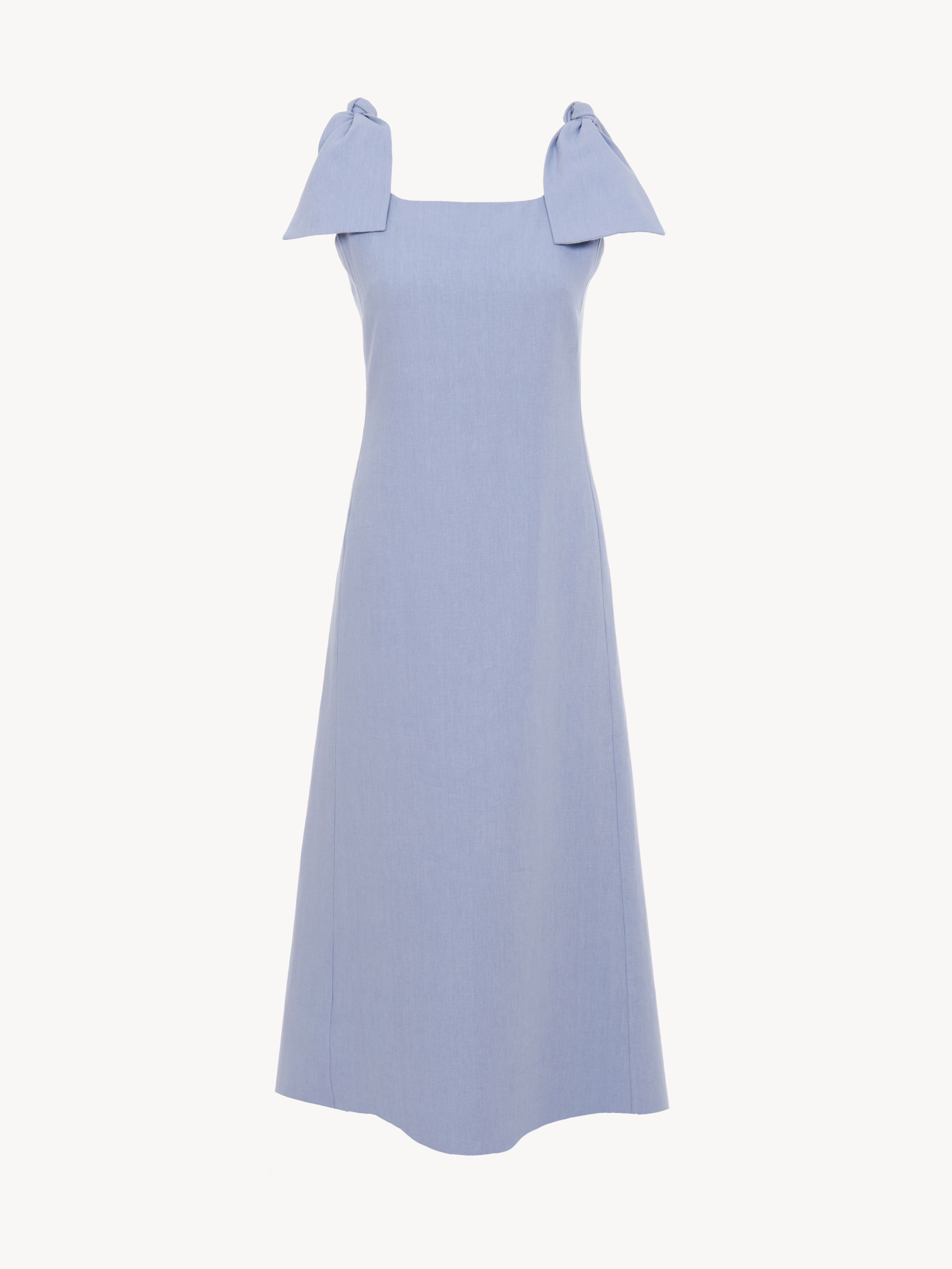 Shop Chloé Bow-strap Sun Dress Blue Size 8 100% Linen