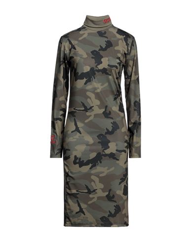 Shop Gcds Woman Midi Dress Military Green Size L Polyester, Lycra