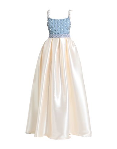 Elisabetta Franchi Red Carpet Woman Maxi Dress Cream Size 4 Polyester, Viscose, Plastic, Glass