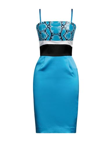 Angelo Marani Woman Midi Dress Turquoise Size 4 Cotton, Viscose, Elastane, Acetate, Polyamide In Blue