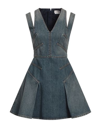 Alexander Mcqueen Woman Mini Dress Blue Size 8 Cotton, Polyester