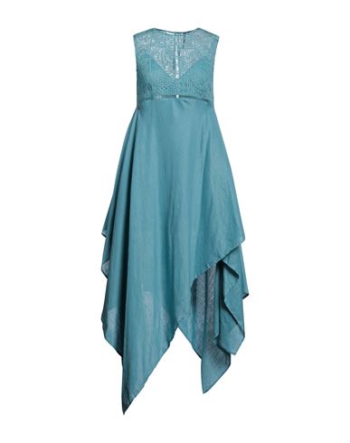 Manila Grace Woman Mini Dress Pastel Blue Size 8 Linen, Cotton, Polyamide