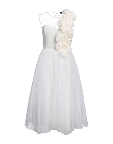 Elisabetta Franchi Woman Midi Dress Ivory Size 4 Viscose, Silk, Polyamide In White