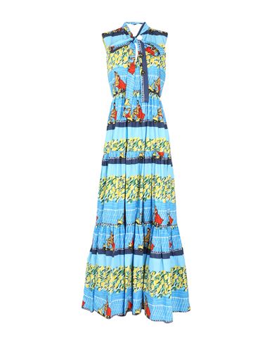 Shop Alessandro Enriquez Woman Maxi Dress Azure Size 10 Cotton In Blue