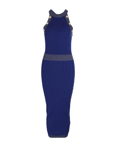 Balmain Woman Midi Dress Blue Size 12 Viscose, Polyester, Metal