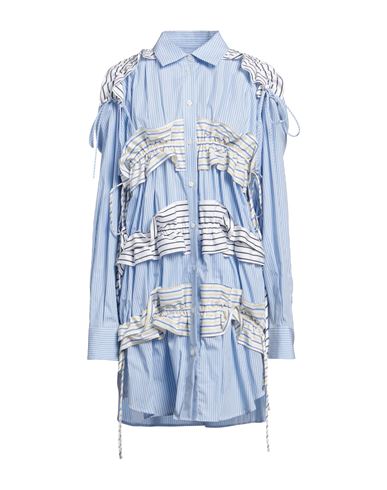 Msgm Ruffle-stripe-detail Buttoned Mini Dress In Blue