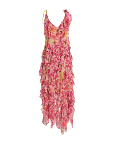 Shop Dries Van Noten Woman Midi Dress Fuchsia Size 4 Silk, Polyester In Pink
