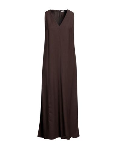 Shop Brunello Cucinelli Woman Maxi Dress Cocoa Size L Viscose, Linen, Brass In Brown