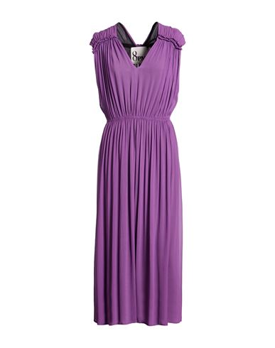 8pm Woman Midi Dress Purple Size L Viscose In Purple