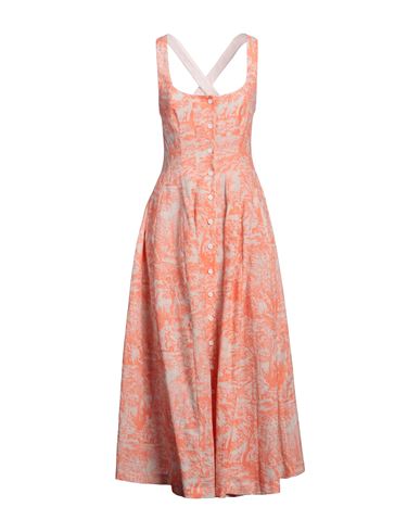 Philosophy Di Lorenzo Serafini Woman Maxi Dress Orange Size 6 Linen, Cotton