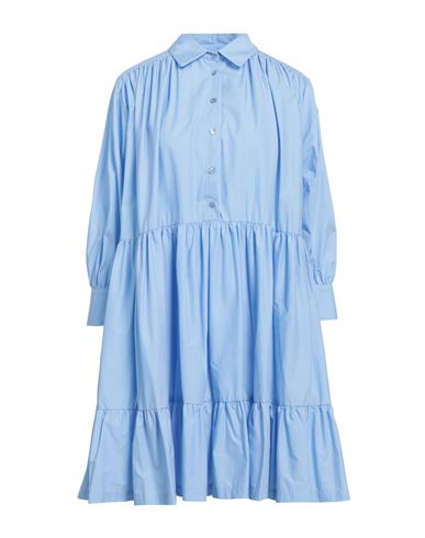 Solotre Woman Mini Dress Sky Blue Size 4 Cotton