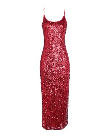 Topshop Woman Midi Dress Red Size 8 Nylon, Metallic Fiber
